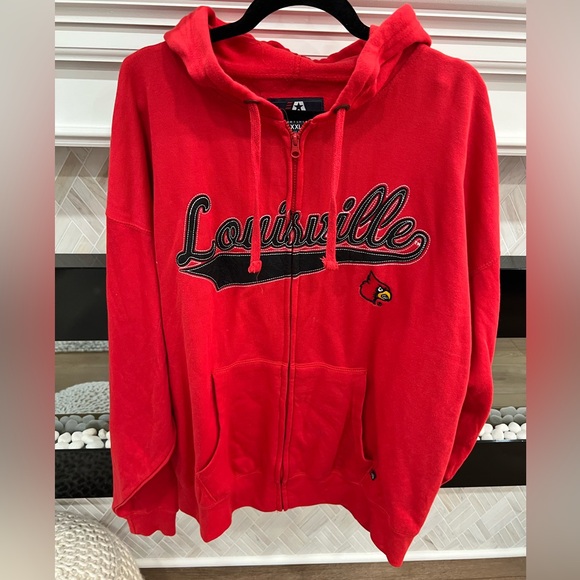 J. America Louisville Cardinals Red Full Zip Hoodie with Baseball Style Logo XXL - Picture 1 of 4